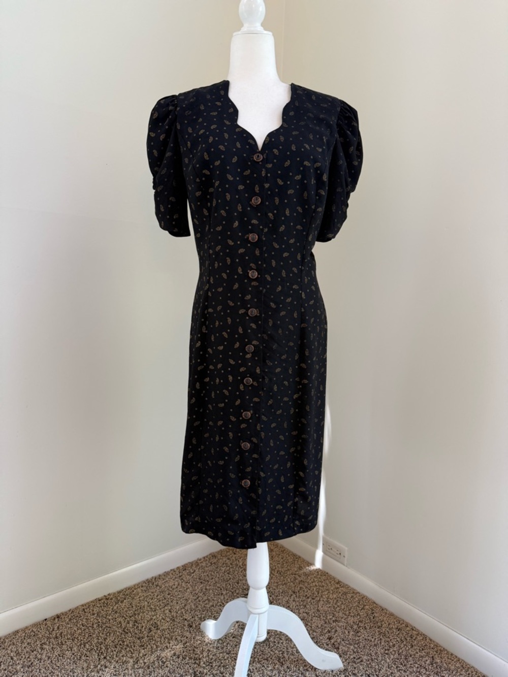 All That Jazz Black Midi Dress with Petite Gold Print